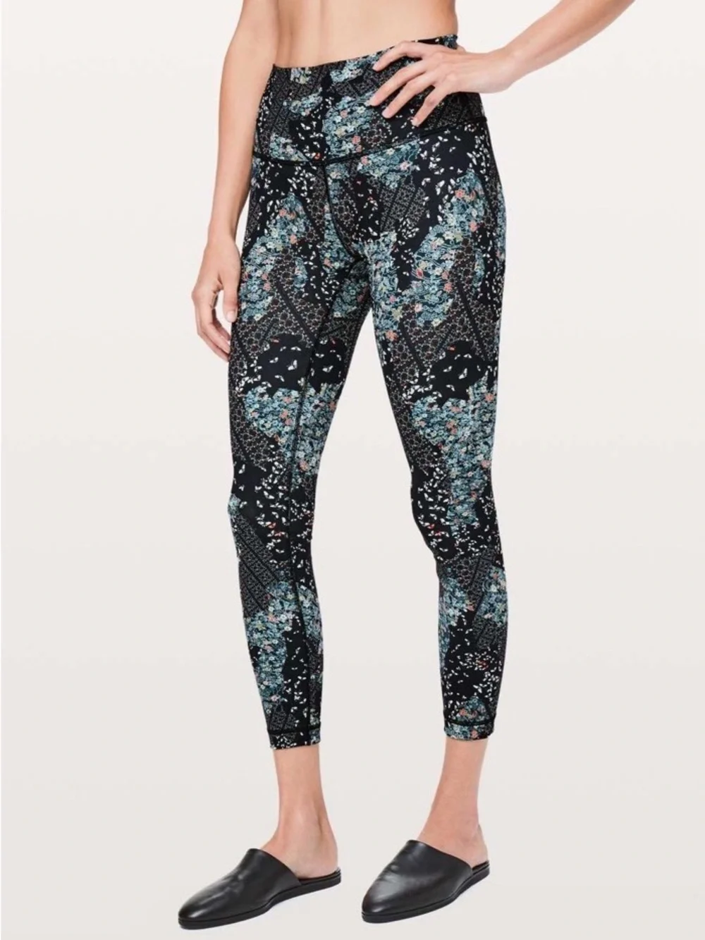 lululemon athletica Wunder Under Black Floral-Print High-Rise Leggings